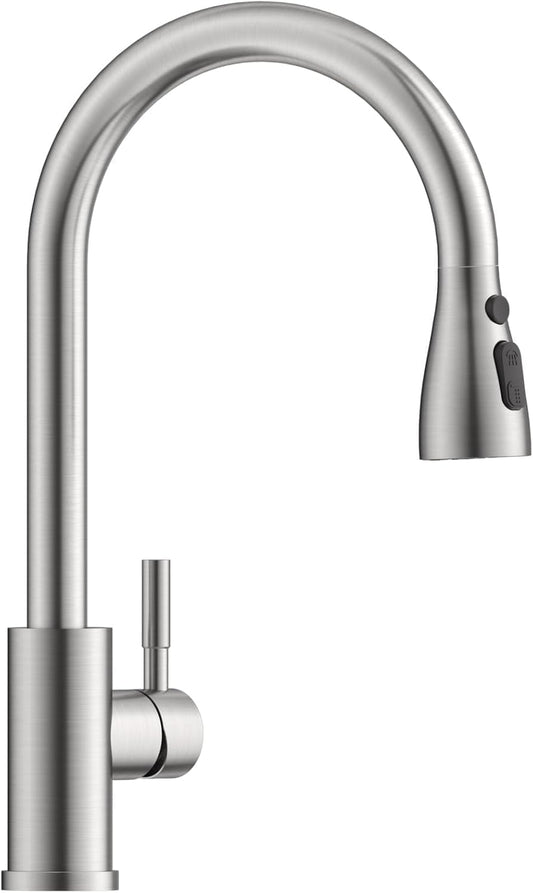 Modern Kitchen Faucet by APPASO, Brushed Nickel with Pull-Down Sprayer, Single Handle Stainless Steel High Arc Design