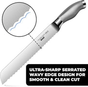 Orblue Serrated Bread Knife – Premium Stainless Steel Razor Sharp Wavy Edge Blade – Perfect Bread Cutter for Effortless Slicing of Bagels, Cakes, and Homemade Loaves (8