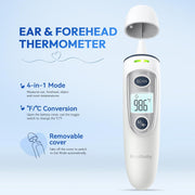 Forehead and Ear Thermometer with Fever Alert, Fast and Reliable Digital Readings, Family-Friendly, FSA/HSA Approved, Simple 2-in-1 Functionality