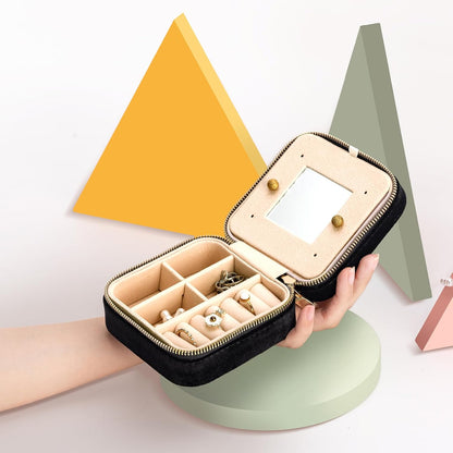 Travel Velvet Jewelry Box with Mirror |Portable Velvet Jewelry Box for Necklaces and Rings