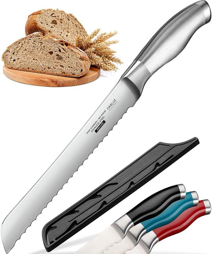 Orblue Serrated Bread Knife – Premium Stainless Steel Razor Sharp Wavy Edge Blade – Perfect Bread Cutter for Effortless Slicing of Bagels, Cakes, and Homemade Loaves (8" Blade, 5" Ergonomic Handle)