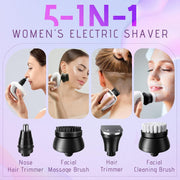 Electric Shavers for Women | 5-in-1 Cordless Painless Hair Remover for Legs, Bikini, Face, and Lips | Gentle Electric Razor for Sensitive Skin