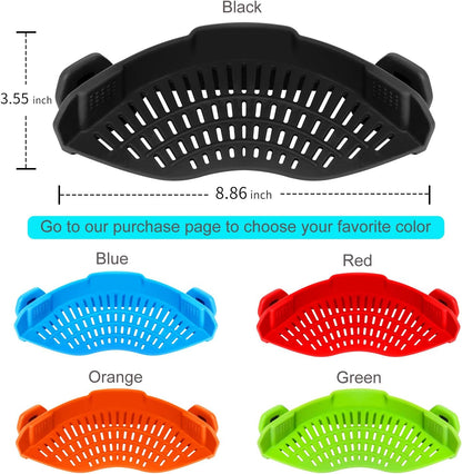 AUOON Clip On Strainer Silicone for All Pots and Pans, Pasta Strainer Clip on Food Strainer for Meat Vegetables Fruit Silicone Kitchen Colander