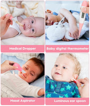 Baby Care Kit for Newborns, Safety Grooming Set, Baby Essentials, Hair Brush, Nail Clipper, Thermometer, Pacifier Clip (Pink)