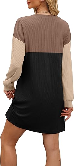 WIHOLL Flowy Crewneck Dresses | Women's Loose Fit Mini Style for Fall