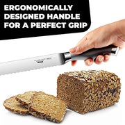 Orblue Serrated Bread Knife – Premium Stainless Steel Razor Sharp Wavy Edge Blade – Perfect Bread Cutter for Effortless Slicing of Bagels, Cakes, and Homemade Loaves (8