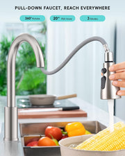 Modern Kitchen Faucet by APPASO, Brushed Nickel with Pull-Down Sprayer, Single Handle Stainless Steel High Arc Design