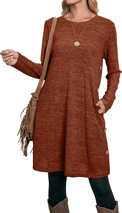 OFEEFAN Tunic Dresses for Women | Long Sleeve Fall Styles with Pockets