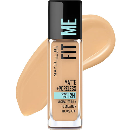 Maybelline Fit Me Matte + Poreless Liquid Foundation Makeup | Oil-Free Formula for a Natural Matte Finish | Shade: Rich Tan | 1 Count | Packaging May Vary