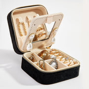 Travel Velvet Jewelry Box with Mirror |Portable Velvet Jewelry Box for Necklaces and Rings