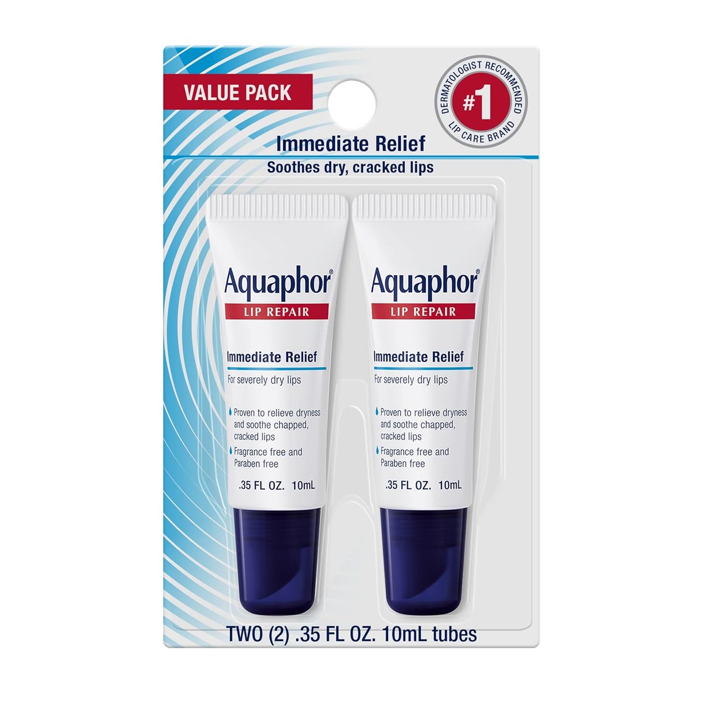 Aquaphor Lip Repair Tubes, Lip Ointment for Chapped Lips, Moisturizing Lip Balm, Two 0.35 ounce tubes