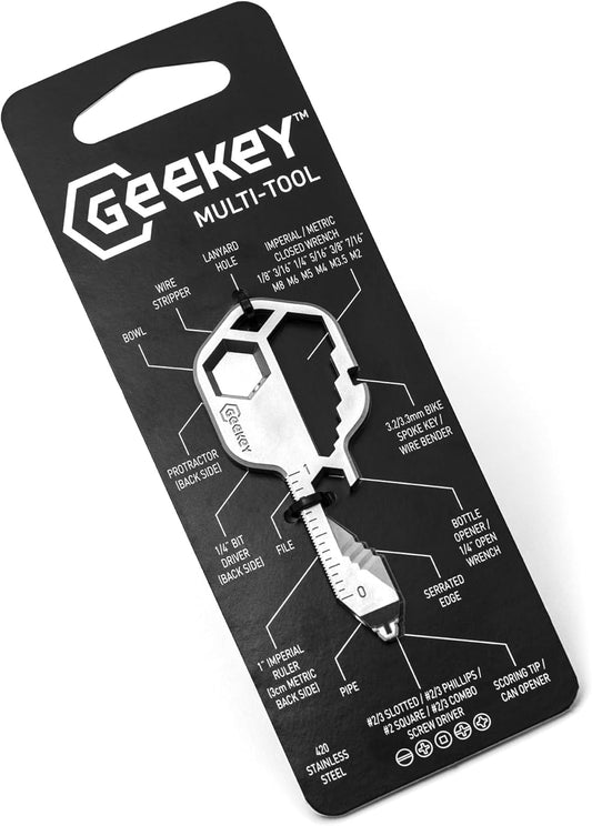 Geekey Multi-tool | Original Key Shaped Pocket Tool | Stainless Steel Keychain Utility Gadget | 16+ Tools | TSA Safe Multitool | Gift for Men, Women, Valentine's, Groomsmen, Birthday, Father