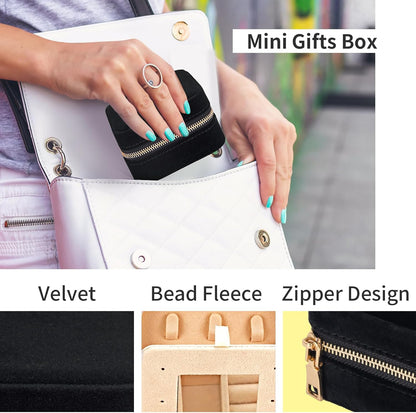 Travel Velvet Jewelry Box with Mirror |Portable Velvet Jewelry Box for Necklaces and Rings