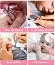 Baby Care Kit for Newborns, Safety Grooming Set, Baby Essentials, Hair Brush, Nail Clipper, Thermometer, Pacifier Clip (Pink)