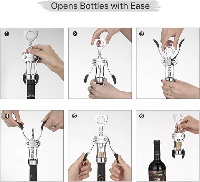 Wine Opener, Zinc Alloy Premium Wing Corkscrew Wine Bottle Opener with Multifunctional Bottles Opener, Sharp Corkscrew with Ergonomic Non-slip Wing Handle, Upgrade