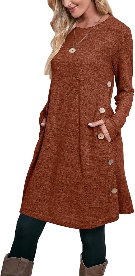 OFEEFAN Tunic Dresses for Women | Long Sleeve Fall Styles with Pockets