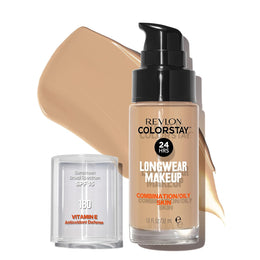 Revlon ColorStay Liquid Foundation for Oily and Combination Skin | Matte Finish Face Makeup with SPF 15 | Medium to Full Coverage | Perfect Stocking Stuffer for Women | Shade: Sand Beige (180), 1 fl oz