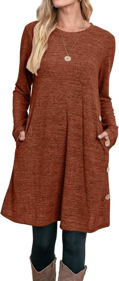 OFEEFAN Tunic Dresses for Women | Long Sleeve Fall Styles with Pockets