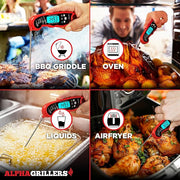 Alpha Grillers Digital Meat Thermometer for Cooking, Grilling, and BBQ Griddles - Waterproof with Backlight & Calibration, Perfect for Food, Oven, Air Fryer, and Kitchen Accessories - Essential Stocking Stuffer Gift.