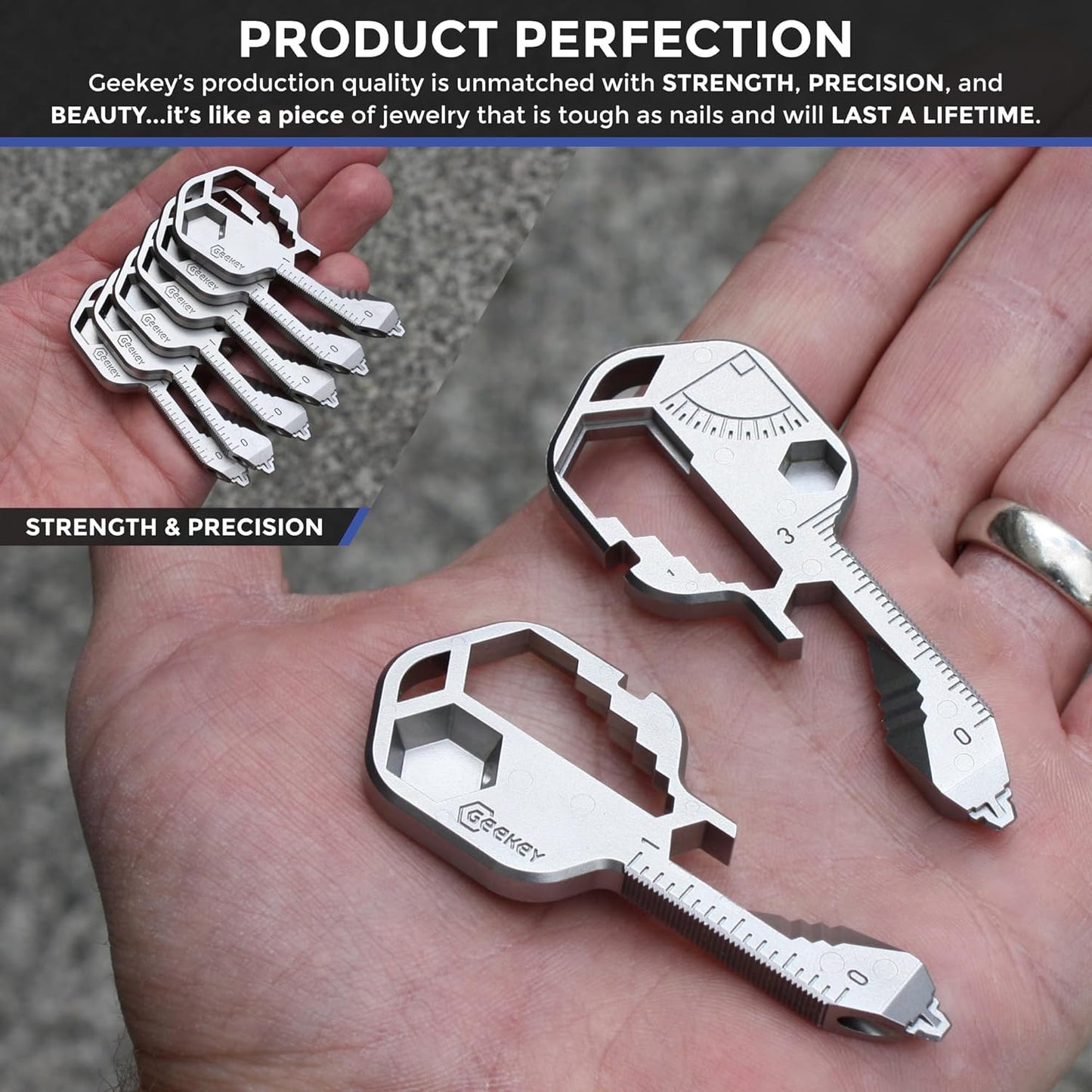 Geekey Multi-tool | Original Key Shaped Pocket Tool | Stainless Steel Keychain Utility Gadget | 16+ Tools | TSA Safe Multitool | Gift for Men, Women, Valentine's, Groomsmen, Birthday, Father