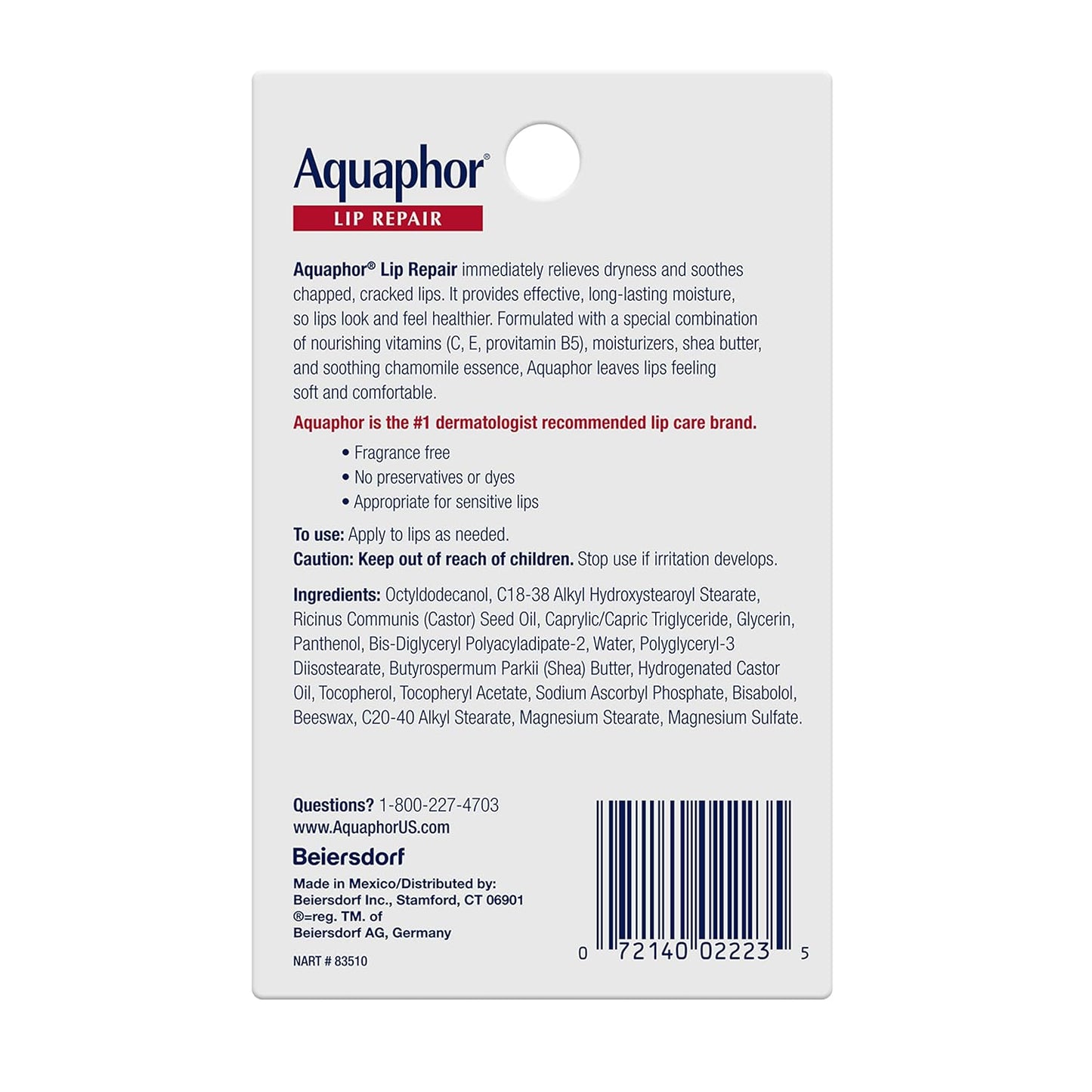 Aquaphor Lip Repair Tubes, Lip Ointment for Chapped Lips, Moisturizing Lip Balm, Two 0.35 ounce tubes