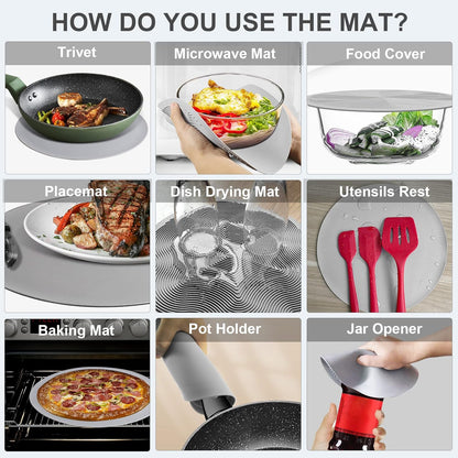 Microwave Splatter Cover & Collapsible Silicone Mat - 10-Inch Food Guard, Plate Holder, and Kitchen Colander, Charcoal