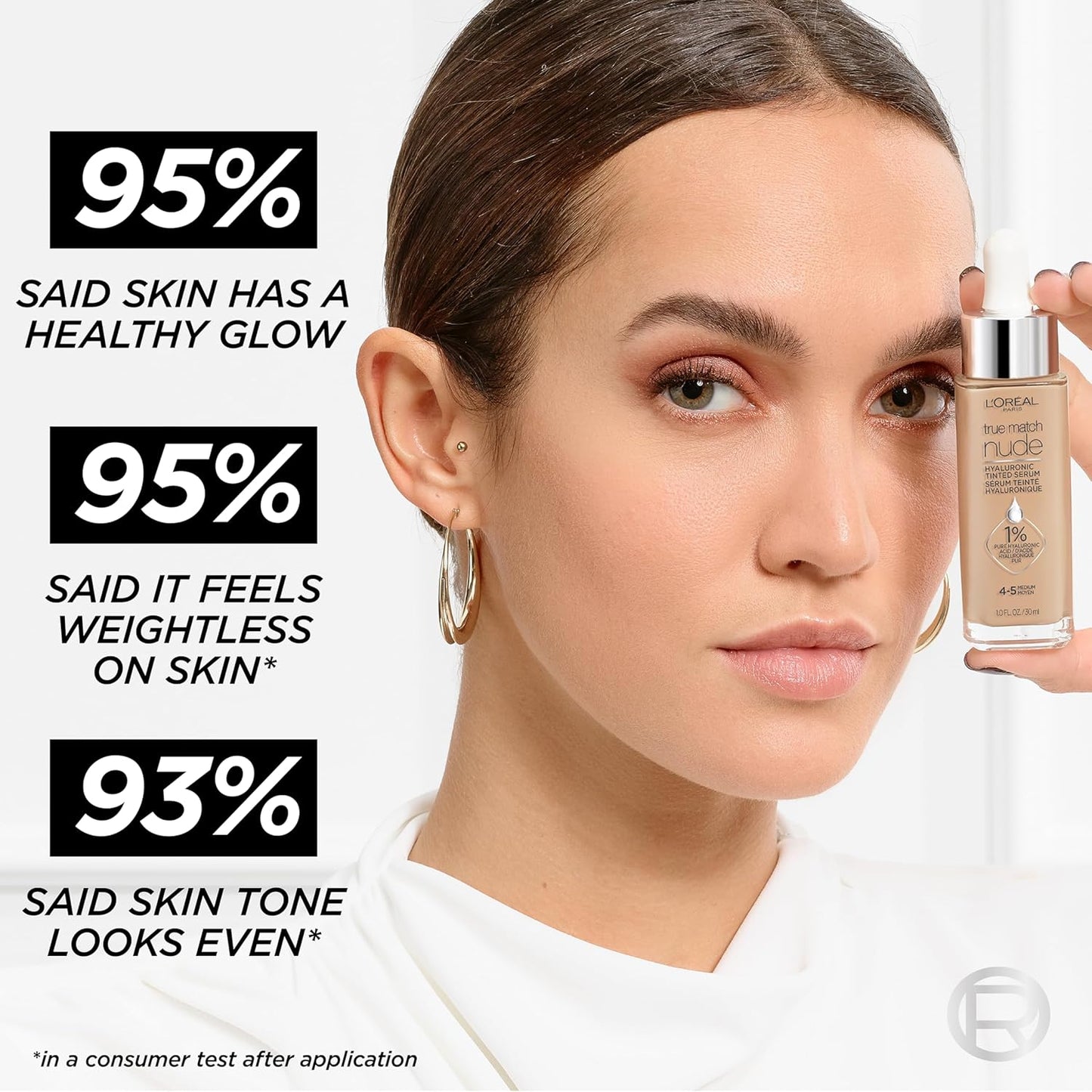 L'Oreal Paris True Match Nude Tinted Serum Foundation | Lightweight Formula with 1% Hyaluronic Acid | Hydrating Coverage in Shade Light 2-3 | 1 fl. oz.