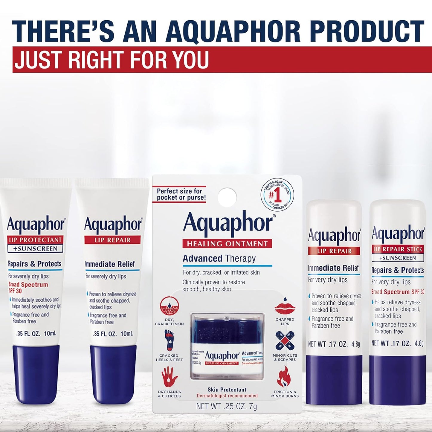 Aquaphor Lip Repair Tubes, Lip Ointment for Chapped Lips, Moisturizing Lip Balm, Two 0.35 ounce tubes