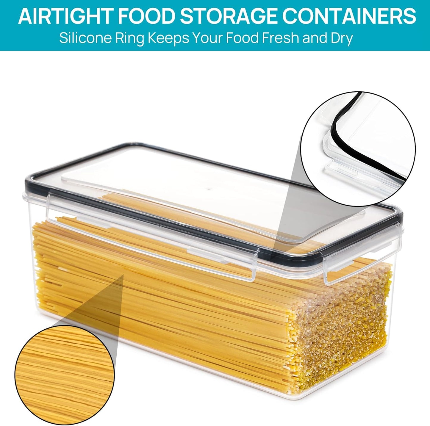 Vtopmart Airtight Food Storage Containers with Lids 4PCS Set 3.2L, Plastic Spaghetti Container for Pasta Spaghetti organizer, BPA Free Air Tight House Kitchen Pantry Organization and Storage