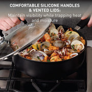 T-fal Nonstick Hard Anodized Kitchen Cookware Set – 17 Pieces of Premium Cooking Gear, Safe for Ovens (400°F) and Lids (350°F). Includes Essential Pots, Pans, and Griddle for Versatile Cooking. Dishwasher Safe in Black.