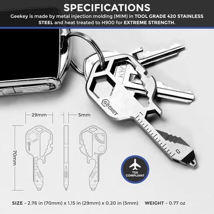 Geekey Multi-tool | Original Key Shaped Pocket Tool | Stainless Steel Keychain Utility Gadget | 16+ Tools | TSA Safe Multitool | Gift for Men, Women, Valentine's, Groomsmen, Birthday, Father