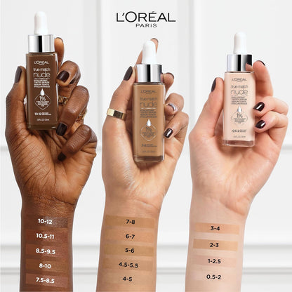 L'Oreal Paris True Match Nude Tinted Serum Foundation | Lightweight Formula with 1% Hyaluronic Acid | Hydrating Coverage in Shade Light 2-3 | 1 fl. oz.