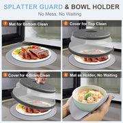 Microwave Splatter Cover & Collapsible Silicone Mat - 10-Inch Food Guard, Plate Holder, and Kitchen Colander, Charcoal