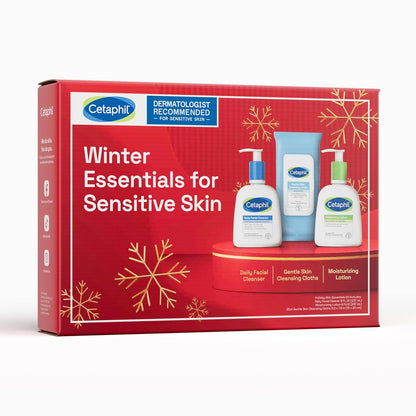 Cetaphil Winter Essentials Skin Care Set, Gentle Skin Cleansing Cloth Face Wipes 25 Count, Daily Facial Cleanser 8oz, Moisturizing Face & Body Lotion 8oz, Suitable for Sensitive Skin