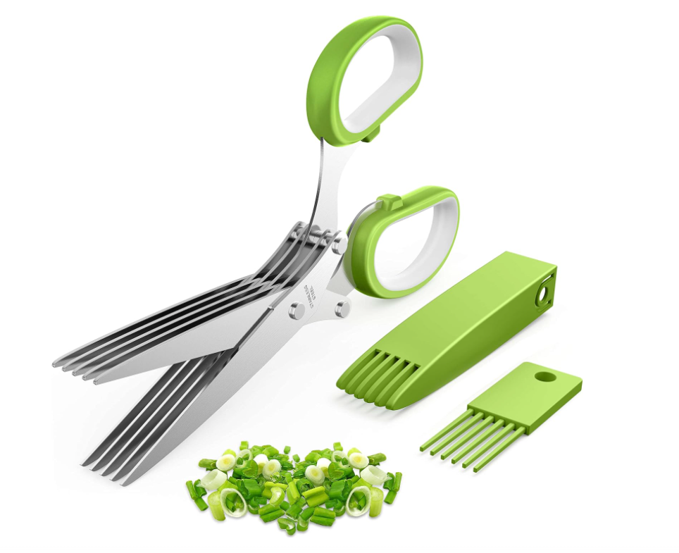 Herb Scissors, Kitchen Herb Shears Cutter with 5 Blades and Cover, Sharp Dishwasher Safe Kitchen Gadget – Green