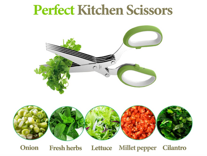 Herb Scissors, Kitchen Herb Shears Cutter with 5 Blades and Cover, Sharp Dishwasher Safe Kitchen Gadget – Green