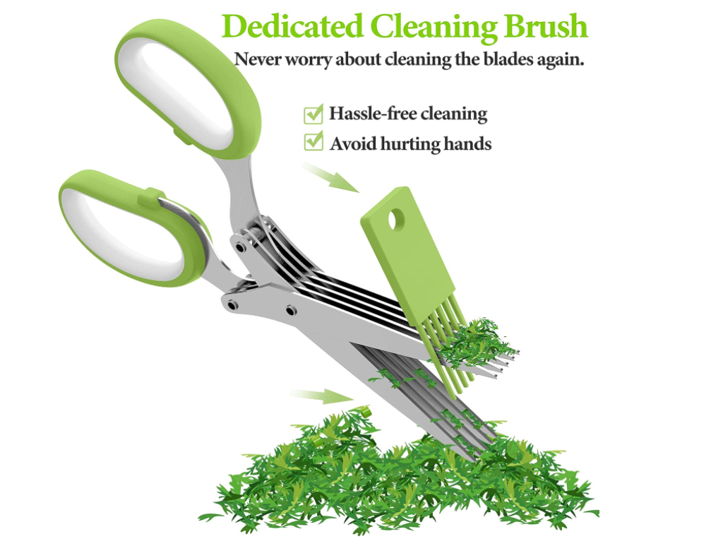 Herb Scissors, Kitchen Herb Shears Cutter with 5 Blades and Cover, Sharp Dishwasher Safe Kitchen Gadget – Green