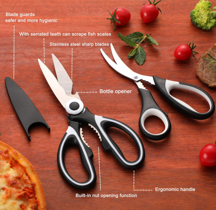 Food Grade Kitchen Scissors 3 Pack- Lifetime Replacement Warranty -Heavy Duty Stainless Steel Cooking Shears for Cutting Meat, Food, Fish, Poultry Multipurpose Sharp Sissors for Dishwasher Safe