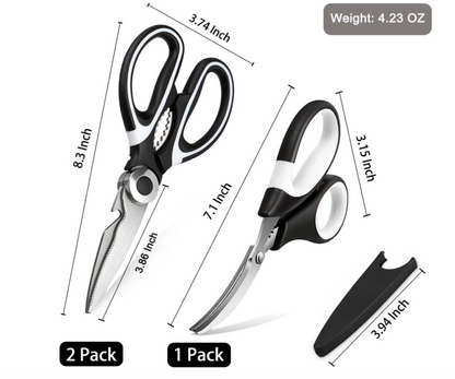 Food Grade Kitchen Scissors 3 Pack- Lifetime Replacement Warranty -Heavy Duty Stainless Steel Cooking Shears for Cutting Meat, Food, Fish, Poultry Multipurpose Sharp Sissors for Dishwasher Safe