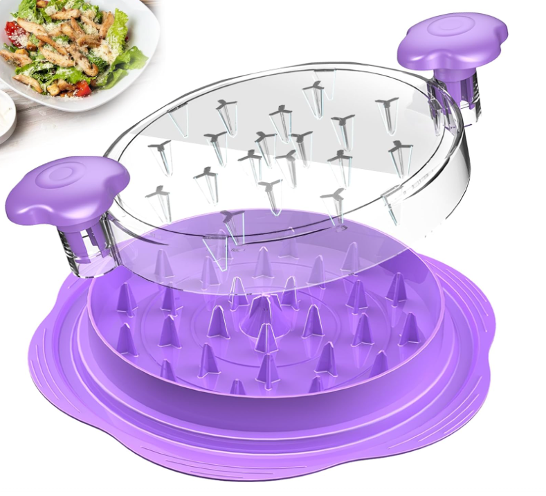 Chicken Shredder Large Chicken Breast Shredder Tool Twist with Brush&Fork, Visible Meat Shredder Machine, Anti-Slip Strip, Ergonomic Handle, BPA Free, Suitable for Pork Beef Chicken(Purple)