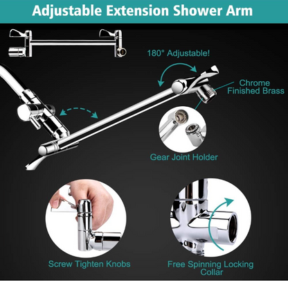 Shower Head, 8 Inch High Pressure Rainfall Shower Head/Handheld Shower Combo with 11 Inch Extension Arm, 9 Settings Adjustable Anti-leak Shower Head with Holder/Hose, Height/Angle Adjustable