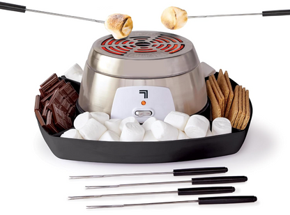 SHARPER IMAGE Electric S'mores Maker [Amazon Exclusive] 8-Piece Kit, 6 Skewers & Serving Tray, Small Kitchen Appliance, Flameless Tabletop Marshmallow Roaster, Date Night Fun Kids Family Activity