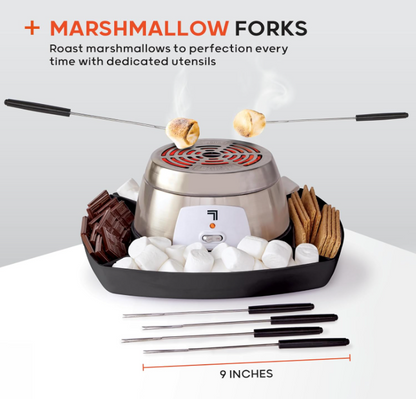 SHARPER IMAGE Electric S'mores Maker [Amazon Exclusive] 8-Piece Kit, 6 Skewers & Serving Tray, Small Kitchen Appliance, Flameless Tabletop Marshmallow Roaster, Date Night Fun Kids Family Activity