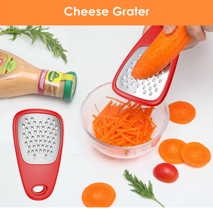 Kitchen Unique Gadgets Set 6 Pieces, Space Saving, Cheese Grater, Bottle Opener, Fruit Vegetable Peeler, Pizza Cutter, Garlic Ginger Grinder, Herb Stripper Gift Set