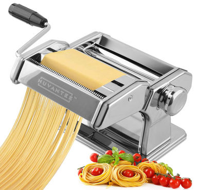 Nuvantee Pasta Maker Machine, Manual Hand Press, Adjustable Thickness Settings, Noodles Maker with Washable Aluminum Alloy Rollers and Cutter, Perfect for Spaghetti, Fettuccini, Lasagna