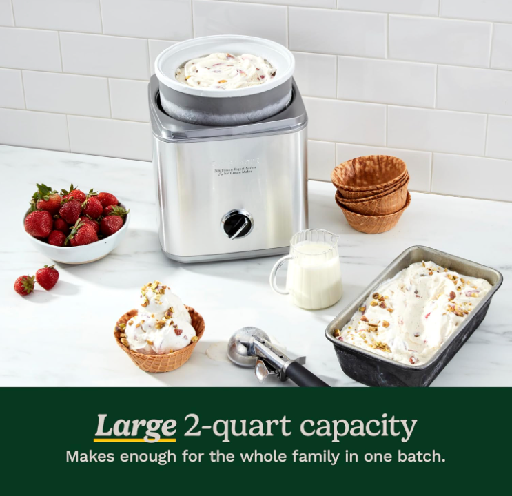 CUISINART Ice Cream Maker, Ice Cream and Frozen Yogurt Machine, 2-Qt. Double-Insulated Freezer Bowl, Silver, ICE30BCP1