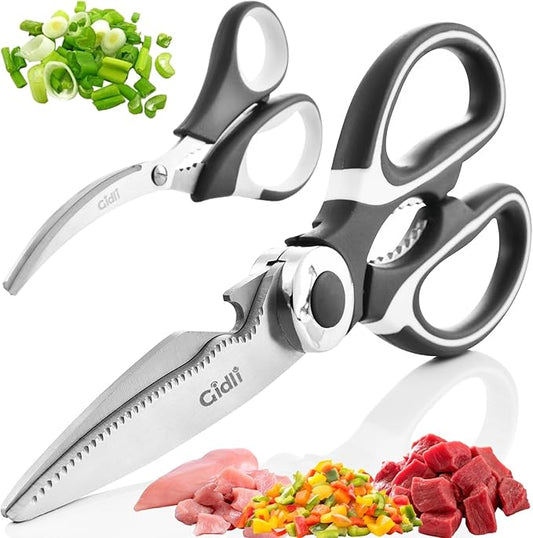 Kitchen Shears by Gidli - Lifetime Replacement Warranty - Includes Seafood Scissors As a Bonus - Heavy Duty Utility Stainless Steel All Purpose Ultra Sharp Scissors for Food - Cooking Shears