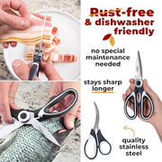 Kitchen Shears by Gidli - Lifetime Replacement Warranty - Includes Seafood Scissors As a Bonus - Heavy Duty Utility Stainless Steel All Purpose Ultra Sharp Scissors for Food - Cooking Shears